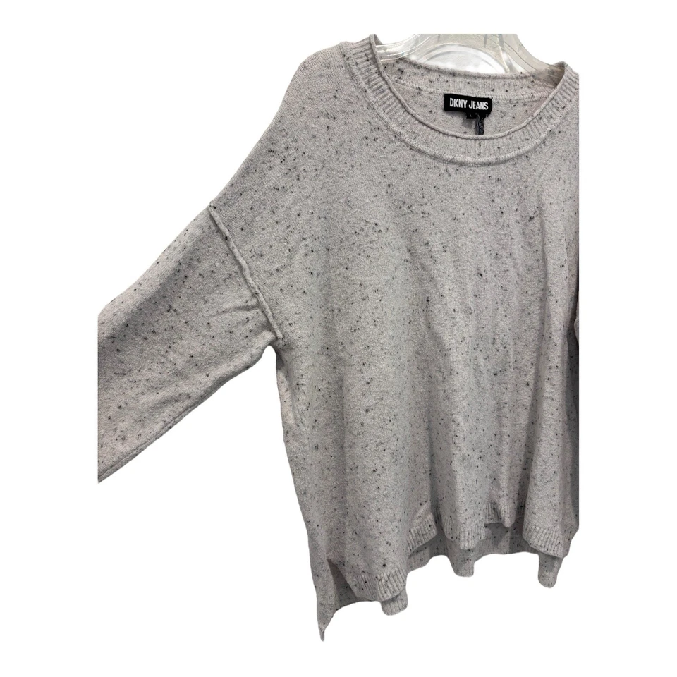 DKNY Jeans Womens L White Speckled Knit Sweater Drop Shoulder Crewneck Pullover - Image 4 of 4