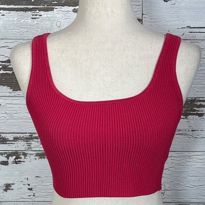 ARITZIA BABTON Sculpt Knit Squareneck Cropped Tank Sweater Pink Sz S EUC