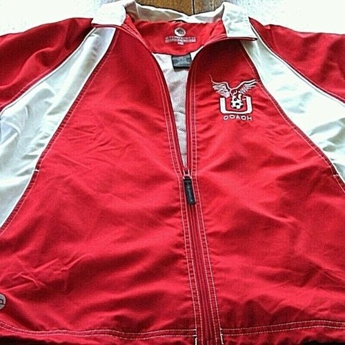 Windbreaker Soccer Jacket Football Coach Size Medium Red Zip Up Training Unisex - Picture 4 of 24