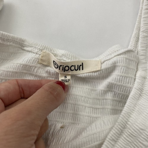 Rip Curl White Smocked Crop Top Sz S Faux Button Front Off The Shoulder Sz S - Picture 7 of 9