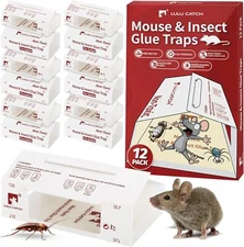 LULUCATCH Sticky Mouse Traps, 12 Pack Pre-baited Glue Traps, Foldable Bulk No...