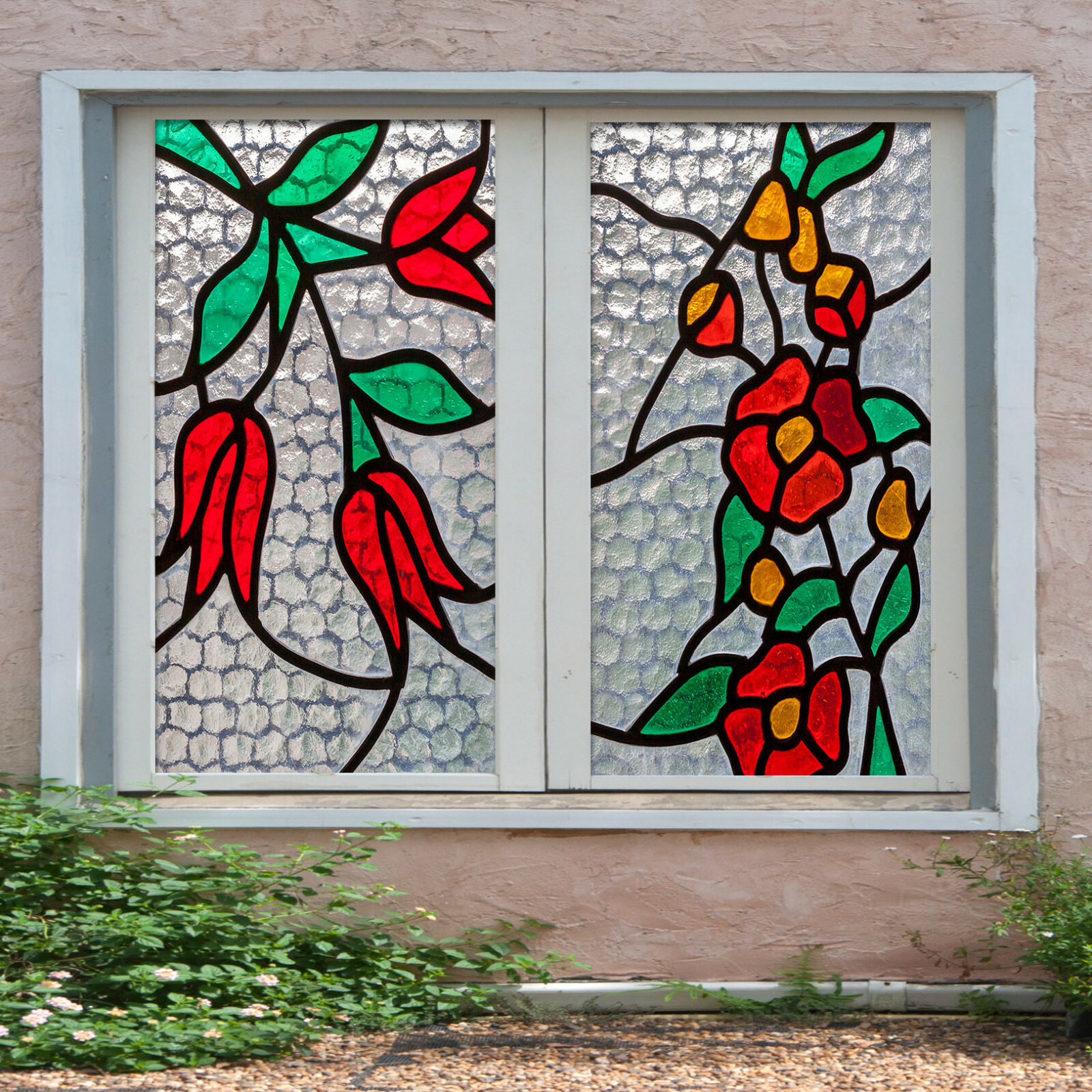 3D Red Flower Pattern ZHUA548 Window Film Print Sticker Cling Stained Glass UV