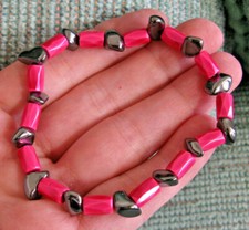 NEW RUSTIC PINK GREY MAGNETIC HEMATITE BEADED MAGNETIC THERAPY CUFF BRACELET