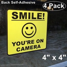 4 Home Business SMILE YOU'RE ON CAMERA Window Door Warning Vinyl Sticker Decal