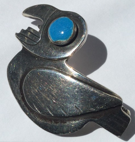 OLD VTG LAFFI PERU STERLING SILVER BIRD DUCK PIN ENAMEL EYE BROACH JEWLERY - Picture 2 of 8