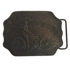 Harley Davidson Tiffany Studio NY Brass Belt Buckle Montauk Silver Co Vintage