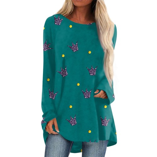 Women's Casual Plus Size Long Sleeved Round Neck T-shirt Top Pullover - Picture 6 of 48