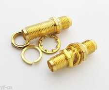 100pcs Gold SMA Female to SMA Female W/Nut Bulkhead RF Coaxial Adapter Connector