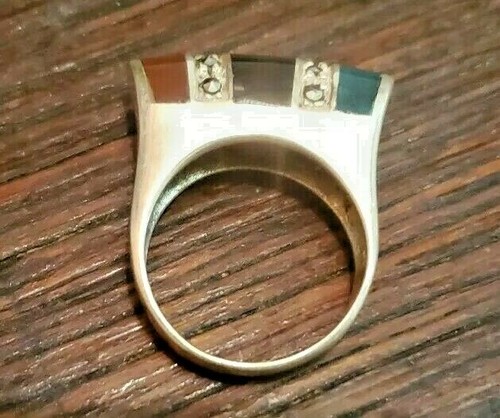 SIGNED VINTAGE STERLING RING CARNELIAN BLACK ONYX AVENTURINE MARCASITE 6.75 - Picture 6 of 9