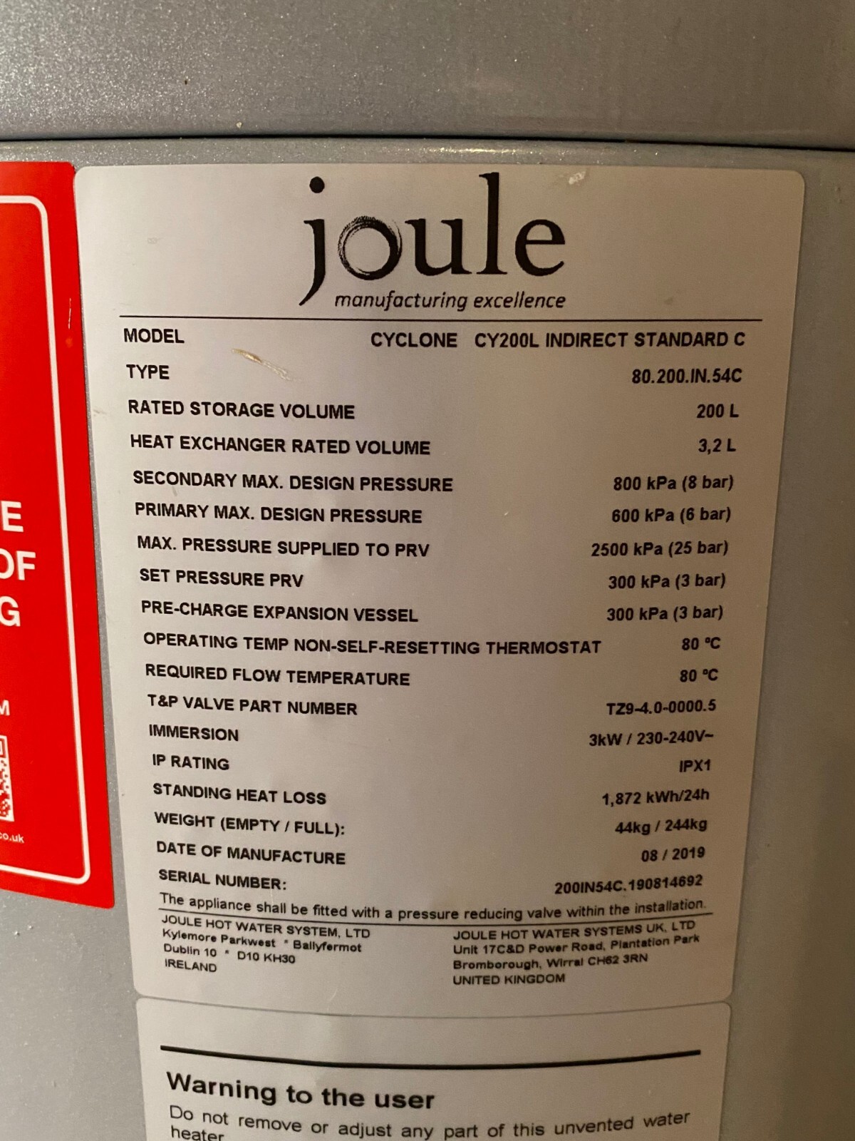 Joule 200L Unvented Cylinder CY200L with expansion tank eBay