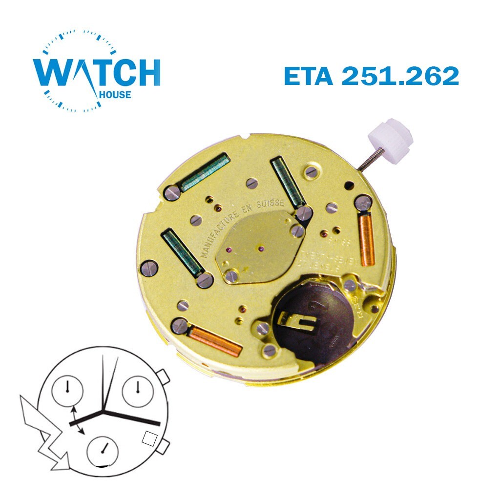ETA 251.262 Swiss Quartz Movement, White Date Disk at 4:30