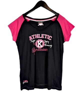 Kappa T-Shirt Womens XXL 2XL Short Sleeve Boat Neck Baseball Tee Ringer Athletic