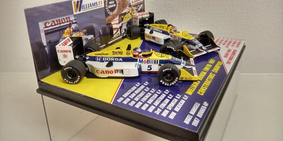 Set 2 auto 1/43 Minichamps WILLIAMS HONDA FW11B 1987 CHAMPION PIQUET MANSELL - Immagine 3 di 4