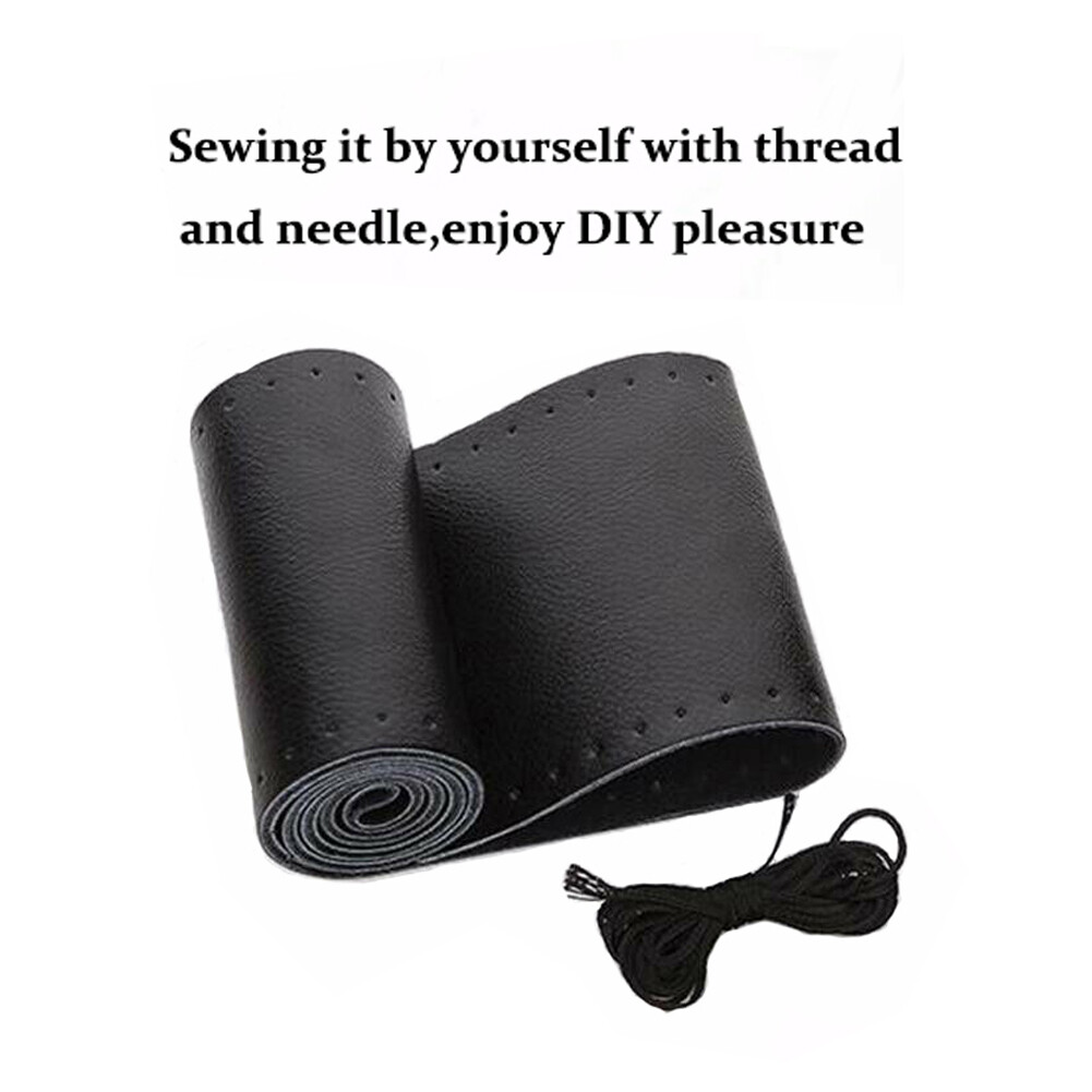 DIY Leather Car Steering Wheel Cover Needle Thread Non-slip Black 15