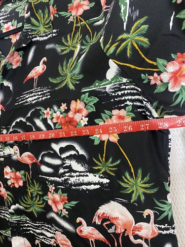 SSLR Hawaiian Shirt Mens 3XL Flamingos Hibiscus Palm Trees Black Button Up XXXL - Picture 3 of 6