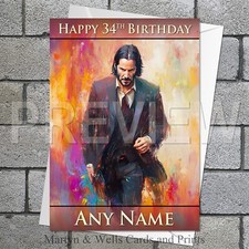 John Wick birthday card. 5x7 inches. Keanu Reeves. Personalised, plus envelope.