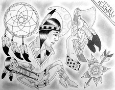 Original Native Tattoo Flash Sheet, 11x14" hand drawn by Matt Stick 31