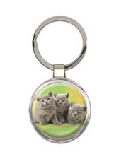 Cat : Gift Round Keychain Cute Animal Kitten Funny Friend Persian Grey
