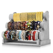 Velvet Bracelet Holder Display - Gray 3 Tier Bracelet Display Stand