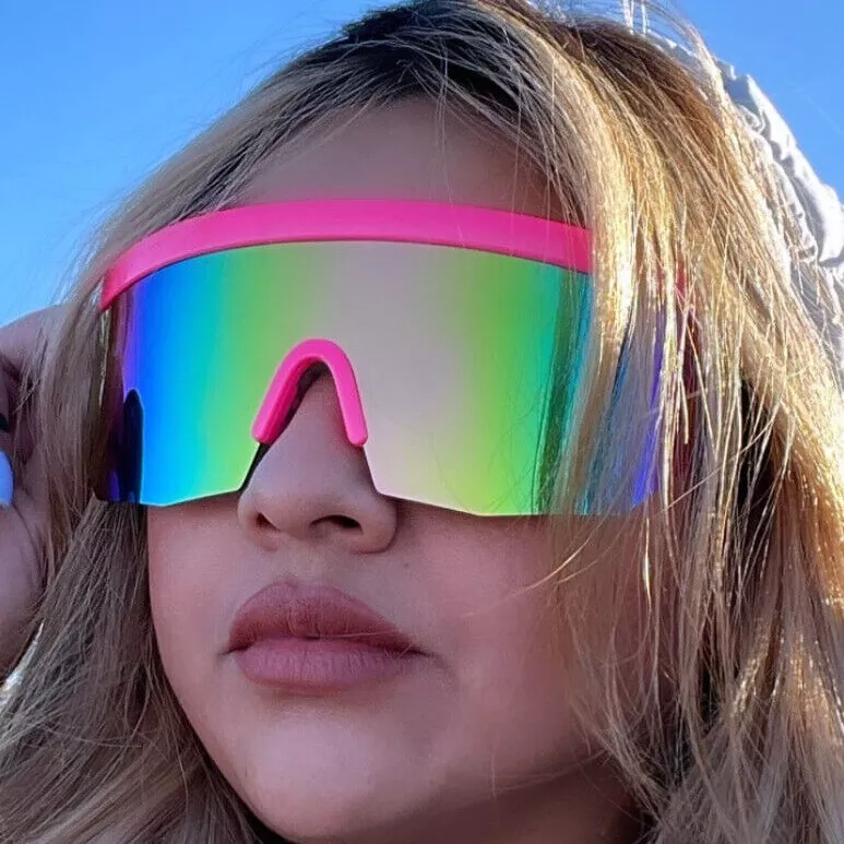 Oversized XL Mirror Reflective Colorful Mono Shield Full Face Sunglasses UV400