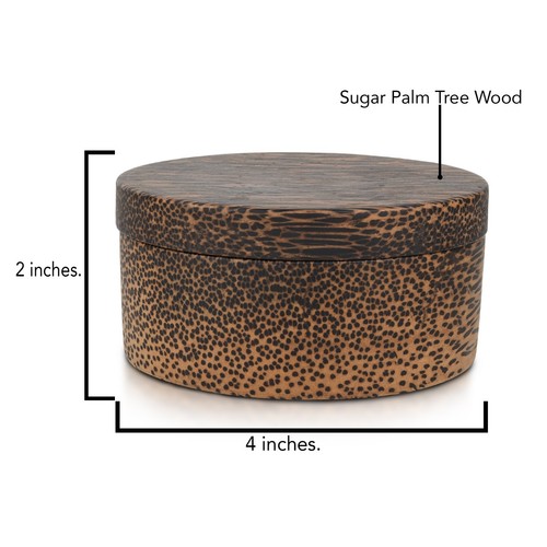 Joyero de almacenamiento de madera de palmera de azúcar redondo de 4 pulgadas simplemente único - Imagen 2 de 6