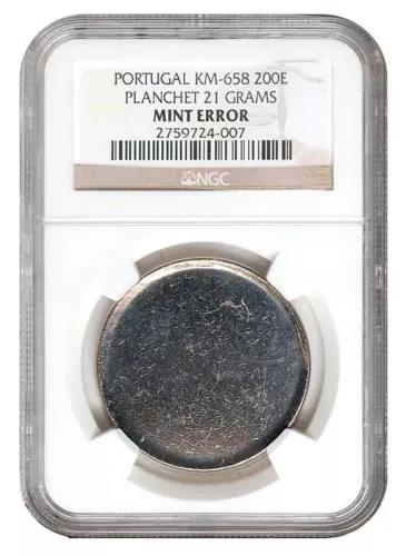 NGC Graded Portugal 200 Escudo Blank Planchet Km 658 Coin