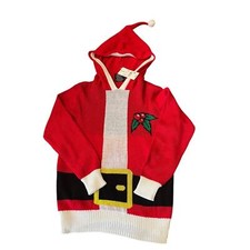 Small Holiday Sweater Knit Youth New Hooded Santa Shirt