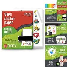 JOYEZA Printable Vinyl Sticker Paper 25 Sheets Matte White Waterproof