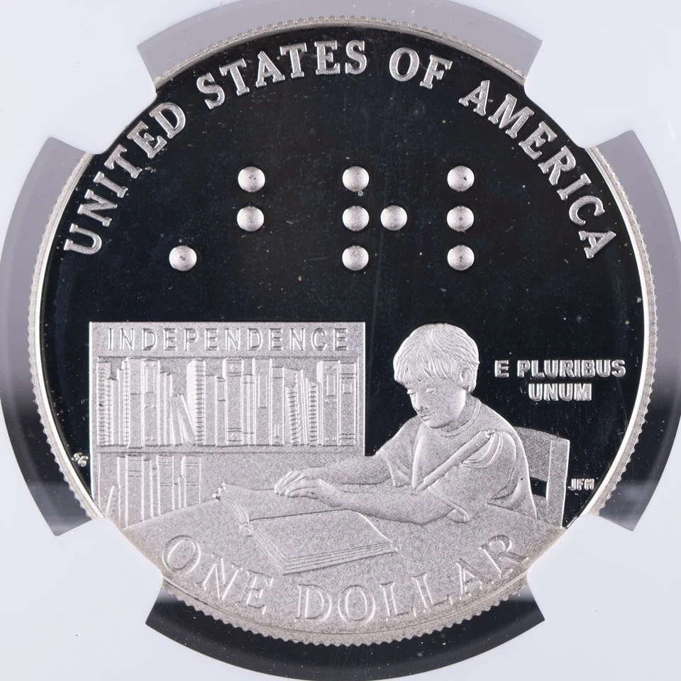 Certified 2009-P Silver $1 NGC PF69 Ultra Cameo Louis Braille  - Image 4 of 4