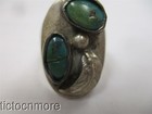 VINTAGE NAVAJO INDIAN SQUASH LEAF & BERRY GREEN TURQUOISE RING MENS STERLING — photo 3