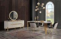 Luxus Esszimmer Garnitur Essgruppe Esstisch StüHle Set 6Tlg Gold Weiß