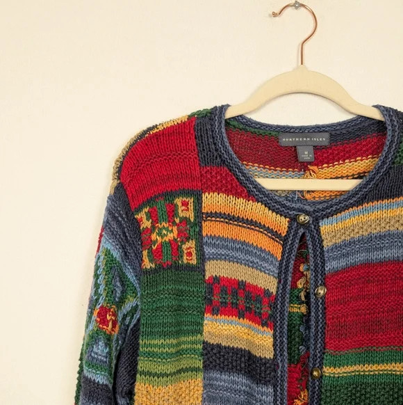 Northern Isles Multicolor Patchwork Cardigan Swea… - image 3
