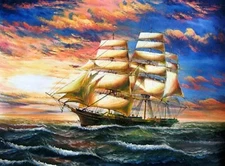 ZWOP13 100% hand-painted modern "Sailing Boat" On Ocean oil painting on Canvas