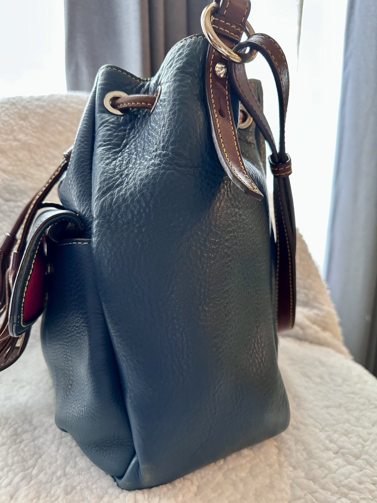Dooney Bourke Blue Leather Drawstring Bucket Bag - image 4