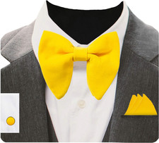 Mens Solid Plaid Velvet Pre-tied Adjustable Bow Tie and Pocket Square Cufflink S
