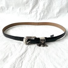 Brighton leather belt skinny black leather croc embossed Large silver charms