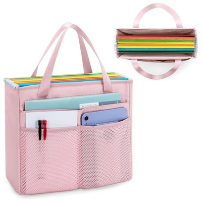 File Folder Tote Bag with Handle Portable Document Organizer Box Pink