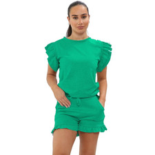 Tracksuit Jade Green XXL Lightweight Breathable Peplum Frill Sleeve Top  Shorts