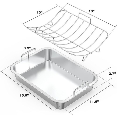 Durable Stainless Steel Roasting Pan W/ U Rack Deep Handles Easy Cleaning New - 第 3/9 張圖片