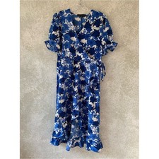 Alex & Parker Blue White Floral Wrap Midi Dress Short Puff Sleeve XL