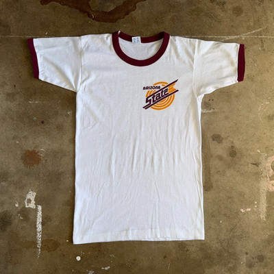 80s VINTAGE ARIZONA STATE UNIVERSITY RINGER T-SHIRT SZ S ASU SUN