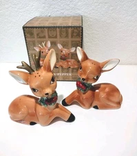 Cracker Barrel Large Reindeer Hand Painted Christmas Salt Pepper Shakers Vintage