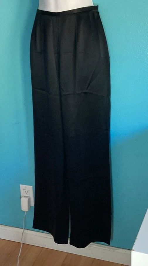 Pantalones Worth Vintage de Lujo para Mujer Talla 4P Negro Seda Pierna Ancha Pantalones Cremallera Lateral Foto 4 de 4
