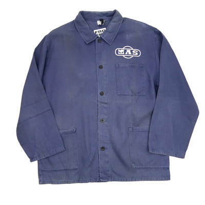 VINTAGE französische EU Worker CHORE Arbeitshemd Jacke getragen verwaschen Gr. M (V343)