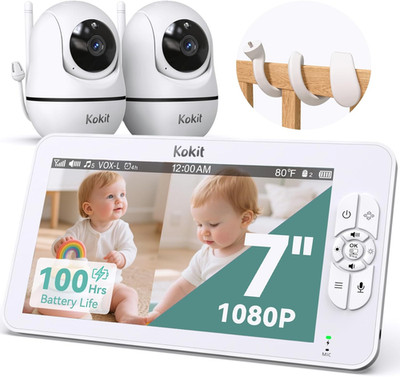 Baby Monitor with Camera and Audio - 7'' Split Screen, 5000Mah Battery (100H in V