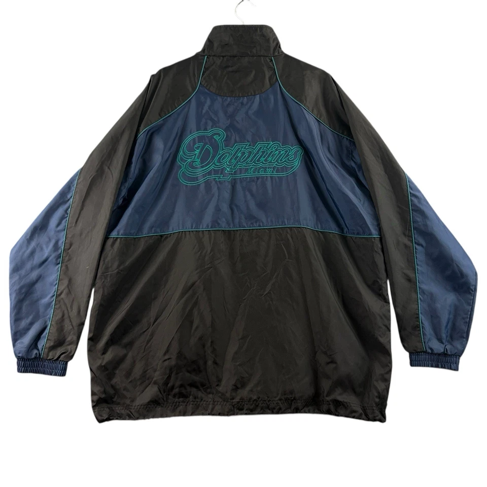 Chaqueta cortavientos NFL Miami Dolphins para hombre talla XL negra azul cremallera completa Foto 3 de 4