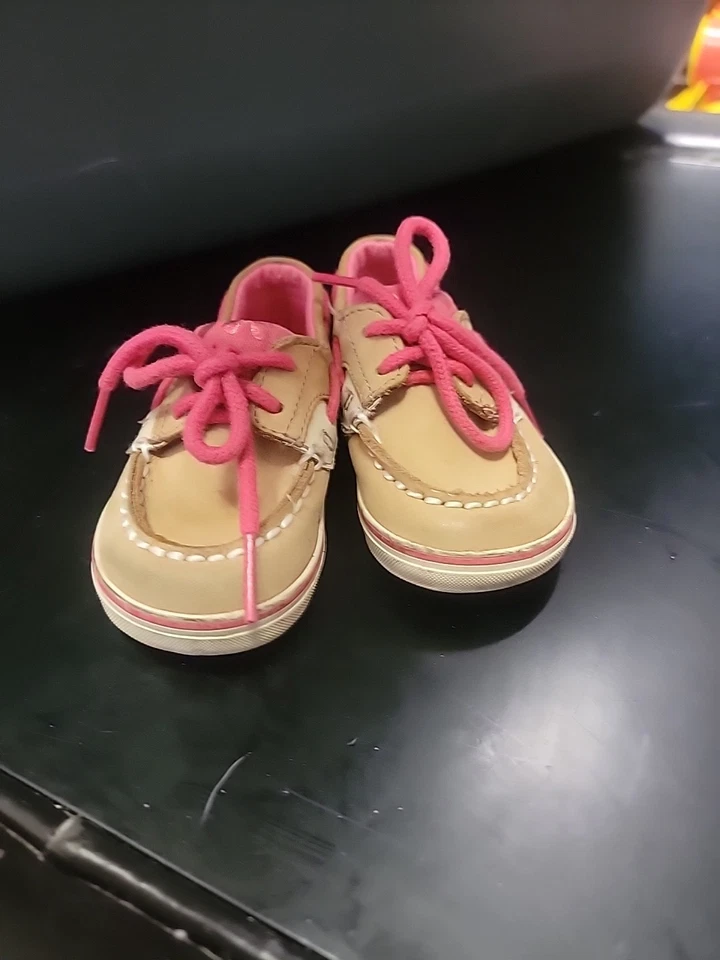 ZAPATOS DE CUNA SPERRY INFANTIL NIÑAS TOP SIDERS TALLA 4 BARCO ANIMAL PRINT ROSA Y BEIGE Foto 4 de 4