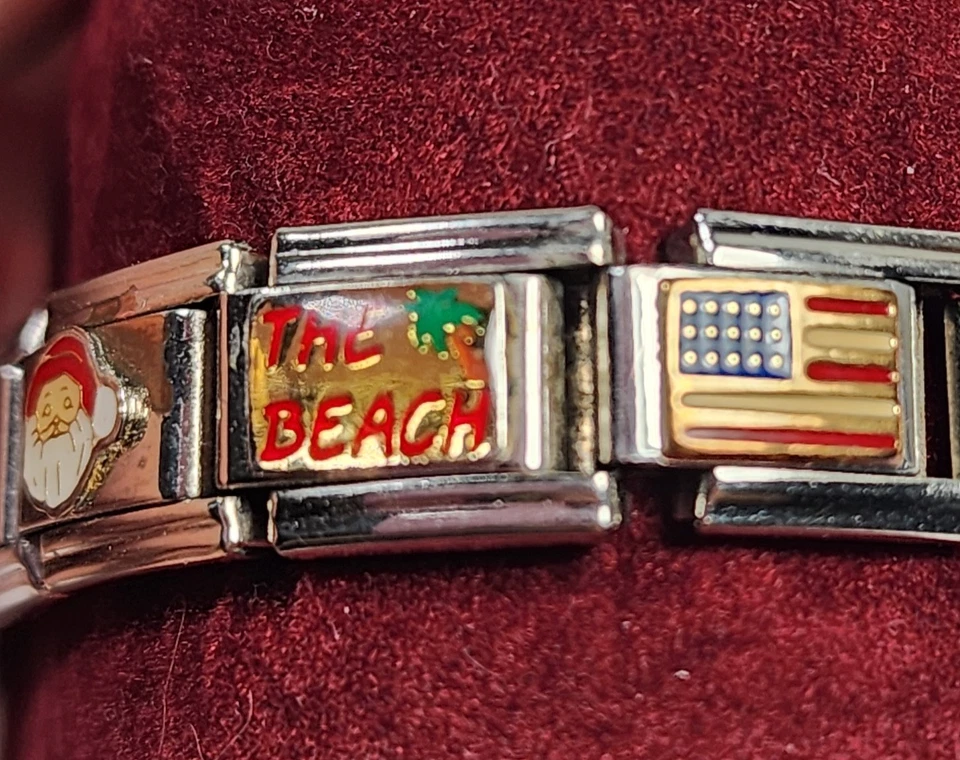 Pulsera italiana vintage de acero inoxidable se expande 17 dijes + Navidad Y2K Foto 4 de 4