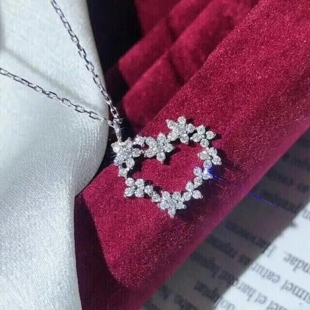 3Ct Round Cut Lab Created Diamond Heart Pendant 14K White Gold Plated