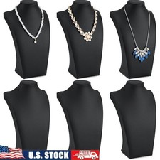 6Pc Jewelry Bust Display Stand Necklace Holder Faux Leather Wood Trade Shows New
